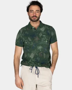 Baumwollgrüne Polo mit Blattprint