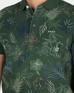 Baumwollgrüne Polo mit Blattprint