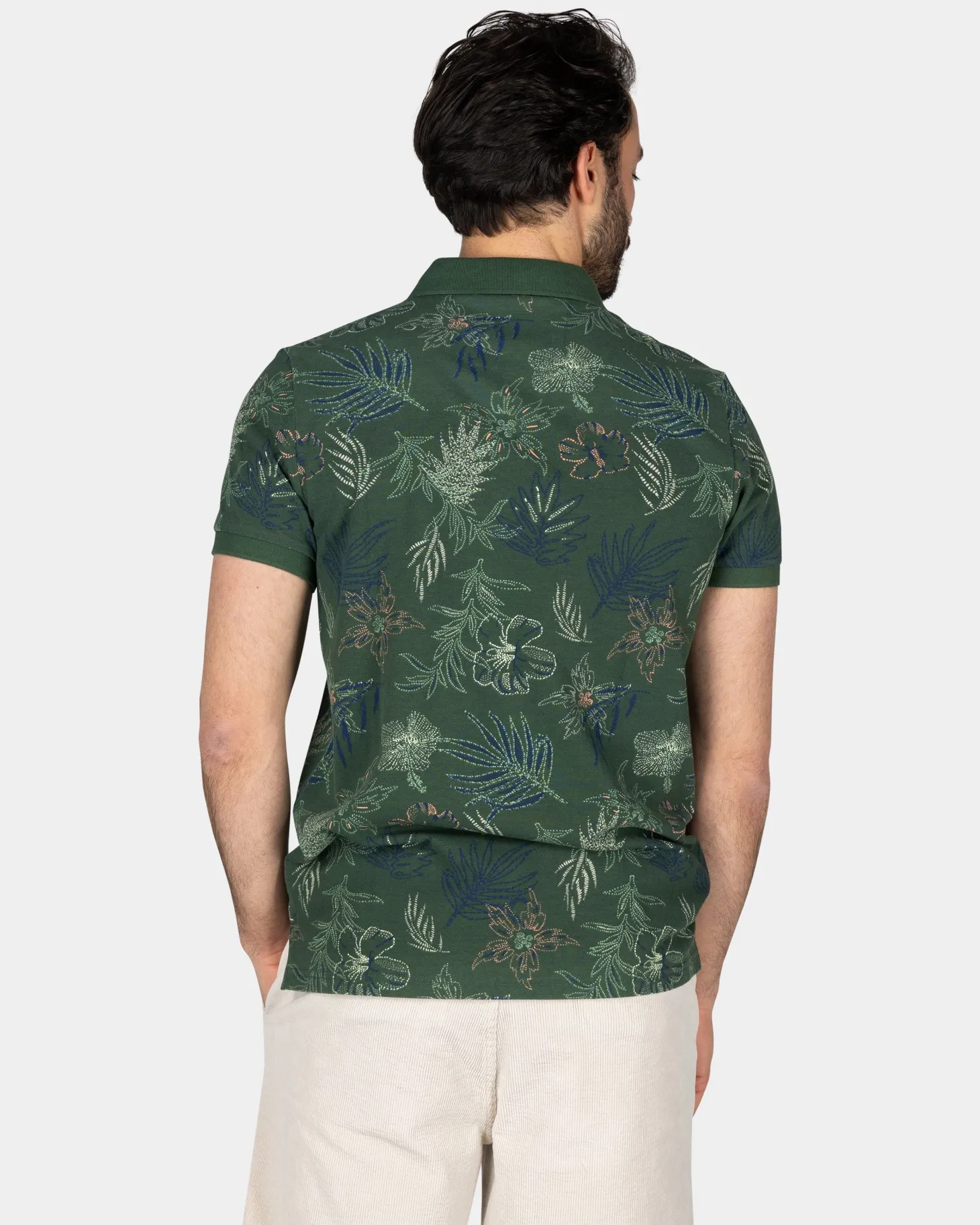 Baumwollgrüne Polo mit Blattprint