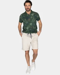 Baumwollgrüne Polo mit Blattprint