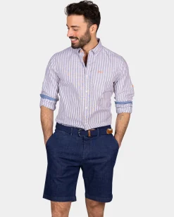 Baumwollhemd mit Streifen - Ocean Navy