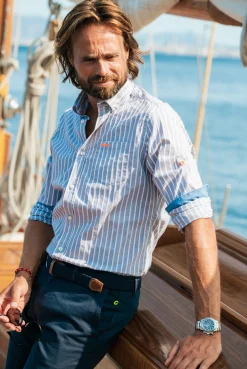 Baumwollhemd mit Streifen - Ocean Navy