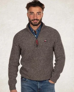 Baumwollpullover mit halbem Reißverschluss - Smoked Green