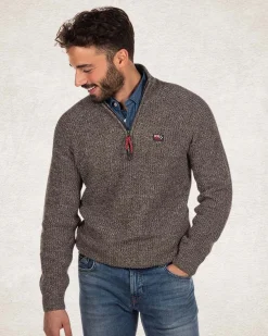 Baumwollpullover mit halbem Reißverschluss - Smoked Green