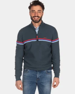 Baumwollpullover mit halbem Reißverschluss - Green Grey