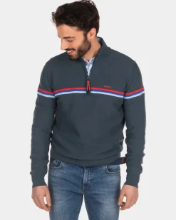 Baumwollpullover mit halbem Reißverschluss - Green Grey