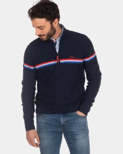 Baumwollpullover mit halbem Reißverschluss - Industrial Navy