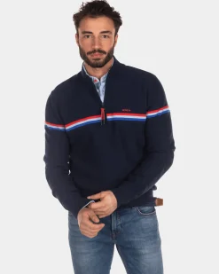 Baumwollpullover mit halbem Reißverschluss - Industrial Navy