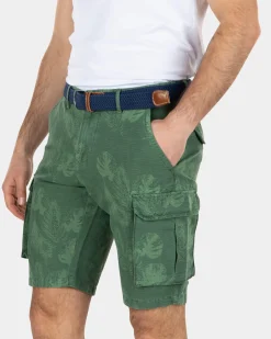 Bedruckte Cargo-Shorts aus Leinen und Baumwolle - Active Army