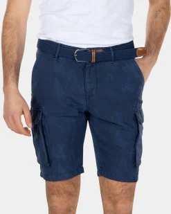 Bedruckte Cargo-Shorts aus Leinen und Baumwolle - Key Navy