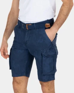 Bedruckte Cargo-Shorts aus Leinen und Baumwolle - Key Navy