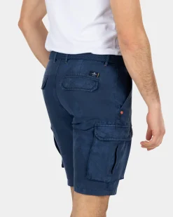 Bedruckte Cargo-Shorts aus Leinen und Baumwolle - Key Navy