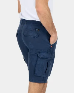 Bedruckte Cargo-Shorts aus Leinen und Baumwolle - Key Navy