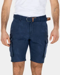 Bedruckte Cargo-Shorts aus Leinen und Baumwolle - Key Navy