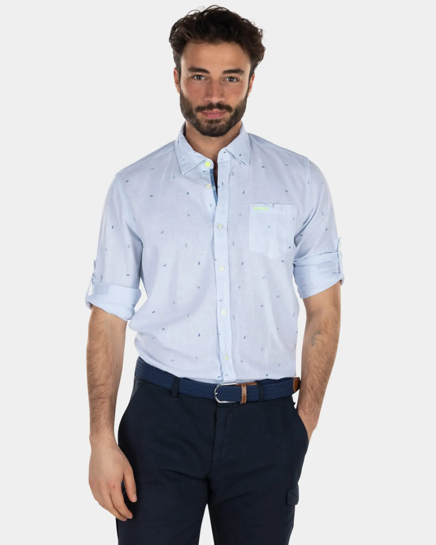 Bedrucktes Leinenhemd - Light Blue