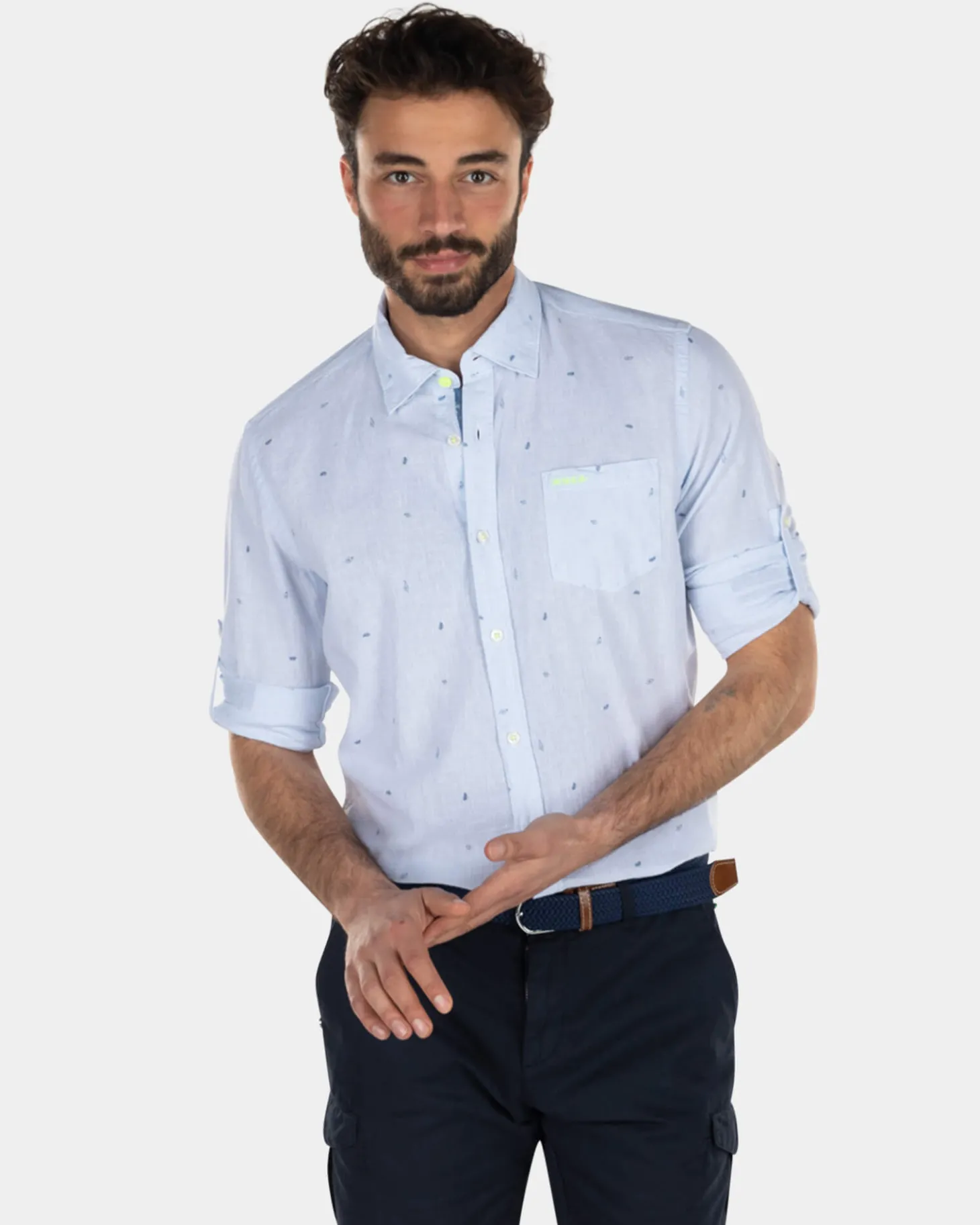 Bedrucktes Leinenhemd - Light Blue