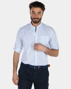 Bedrucktes Leinenhemd - Light Blue