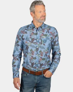 Bedrucktes Leinenhemd North Mavora - Storm Blue