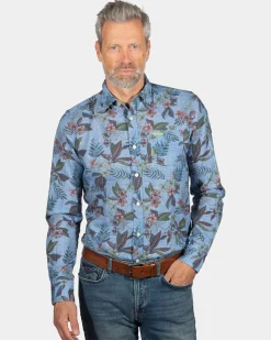 Bedrucktes Leinenhemd North Mavora - Storm Blue