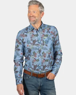 Bedrucktes Leinenhemd North Mavora - Storm Blue