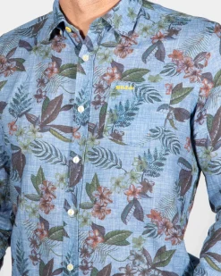 Bedrucktes Leinenhemd North Mavora - Storm Blue