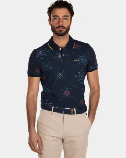 Bedrucktes Poloshirt aus Baumwolle - Key Navy