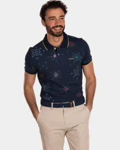 Bedrucktes Poloshirt aus Baumwolle - Key Navy