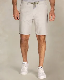 Beige gestreifte Leinen-Shorts