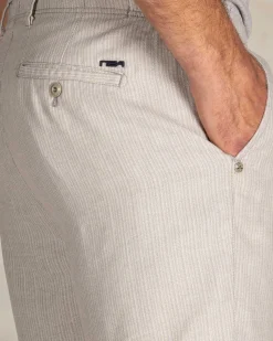 Beige gestreifte Leinen-Shorts