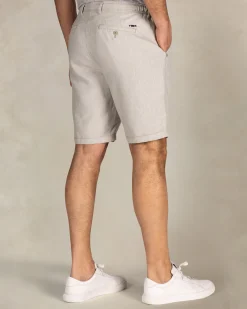 Beige gestreifte Leinen-Shorts