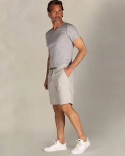 Beige gestreifte Leinen-Shorts