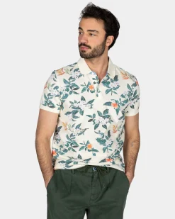 Beige Polo mit großem Blumenprint