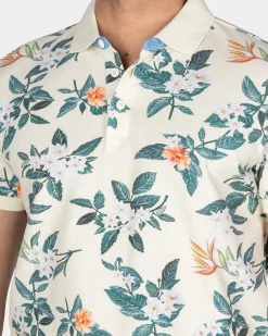 Beige Polo mit großem Blumenprint