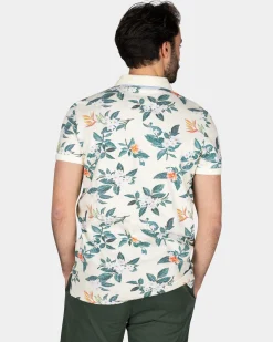 Beige Polo mit großem Blumenprint