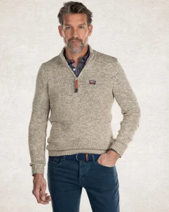 Beigefarbener Baumwollpullover mit halbem Reißverschluss - Sahara Sand