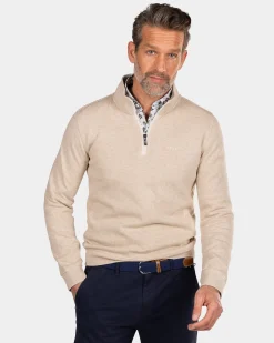 Beigefarbener Sweatshirt mit halbem Reißverschluss - Oat Sand