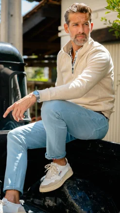 Beigefarbener Sweatshirt mit halbem Reißverschluss - Oat Sand