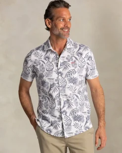 Beiges Hemd mit marineblauem Blumenmuster