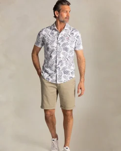 Beiges Hemd mit marineblauem Blumenmuster