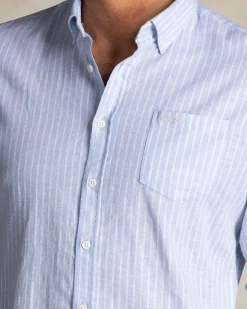 Blau gestreiftes Leinenhemd mit Knopfleiste