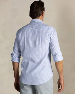 Blau gestreiftes Leinenhemd mit Knopfleiste
