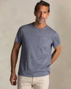 Blau gestreiftes Leinen-T-Shirt