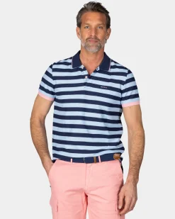 Blaue gestreifte Polo mit rosa Details