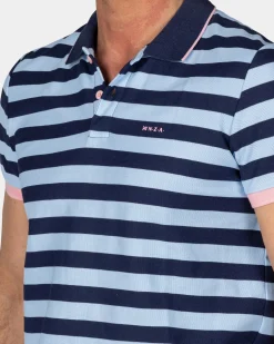Blaue gestreifte Polo mit rosa Details