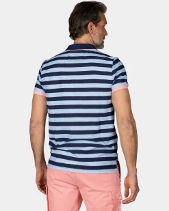 Blaue gestreifte Polo mit rosa Details