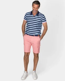 Blaue gestreifte Polo mit rosa Details