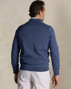 Blaue halbzip-strickjacke aus baumwolle