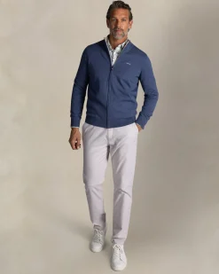 Blaue halbzip-strickjacke aus baumwolle