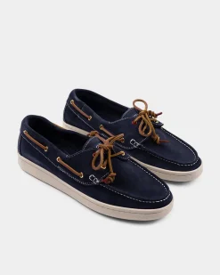 Blaue Leder-Bootsschuhe