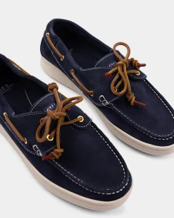 Blaue Leder-Bootsschuhe